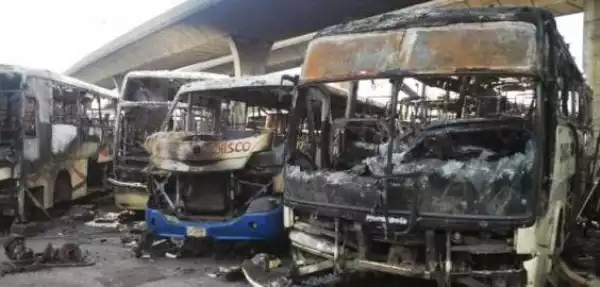 18 Chisco Luxury transport buses burnt down in Lagos