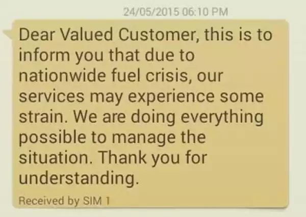 Airtel Says Fuel Scarcity Is Affecting Their Services 
