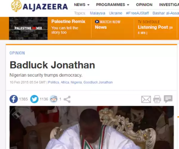 Aljazeera article refers to GEJ as Badluck Jonathan