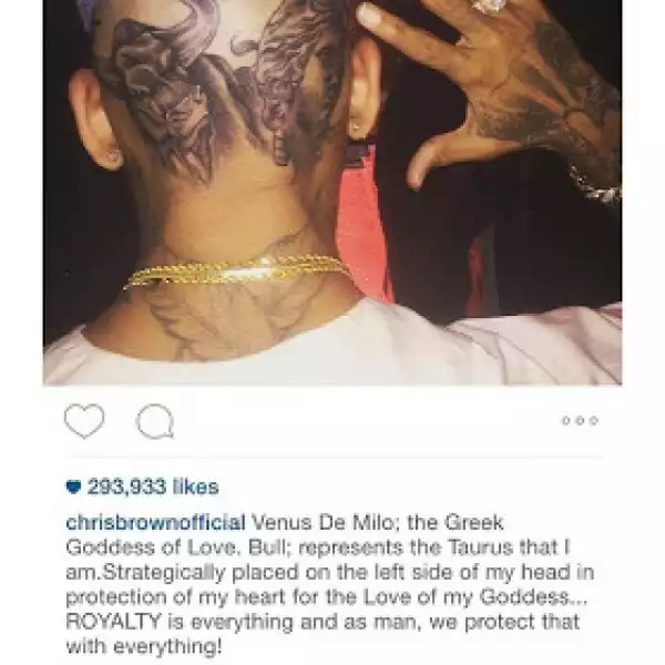 Amazing! Chris Brown Explains His New Head Tattoos In New Gram Post