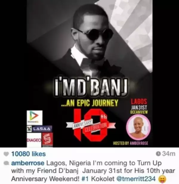 Amber Rose confirms coming to Lagos for D