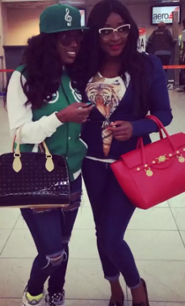 Annie Idibia & Ini Edo stylish as they land Akwa-Ibom airport