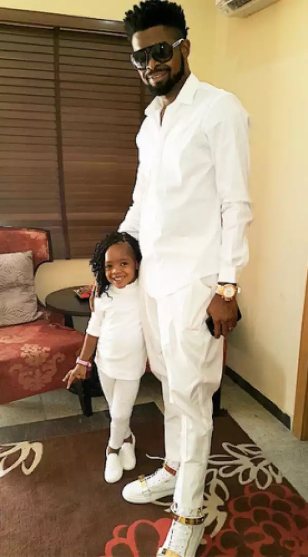 Basketmouth & his daughter wear matching white outfits...