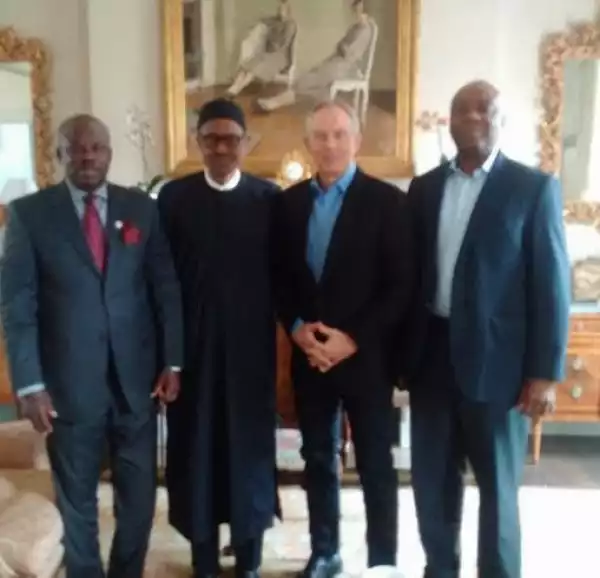 Buhari in London, with Tony Blair, Saraki and Amosun (photo)