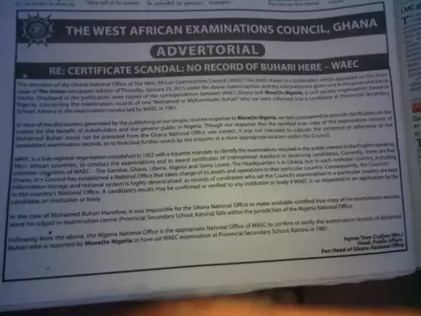Certificate Scandal: No Record Of Buhari Here - WAEC
