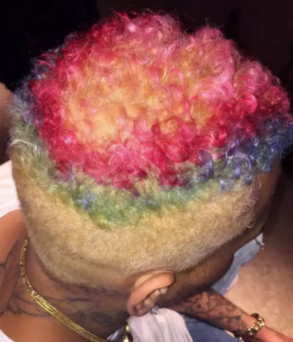 Chris Brown Shows Off New Rainbow Hair