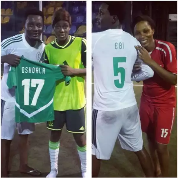 Comedian, AY trains with Super Falcons