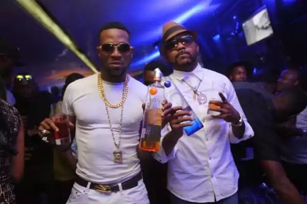 Dbanj and Banky W celebrate their new endorsement at the club