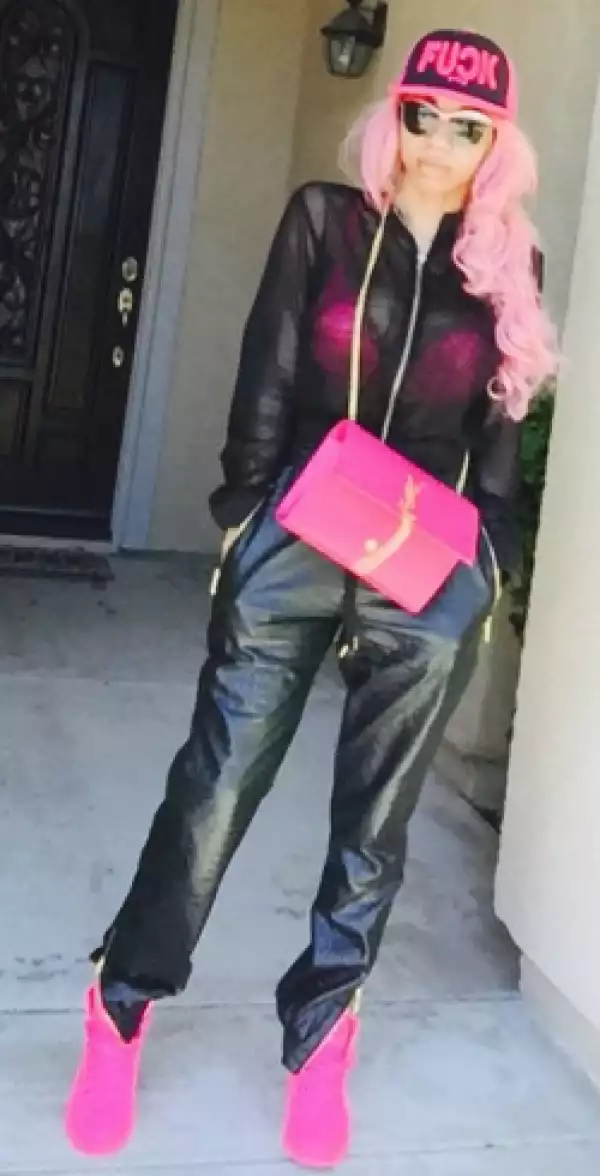 Dencia, her pink hair and pink bra step out looking stunning