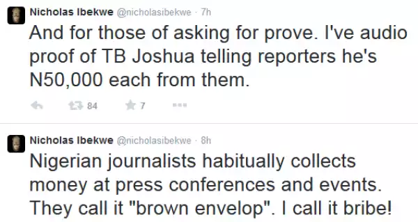 Explosive! Journalist Nicholas Ibekwe shares audio proof of T.B Joshua offering journalists N50k