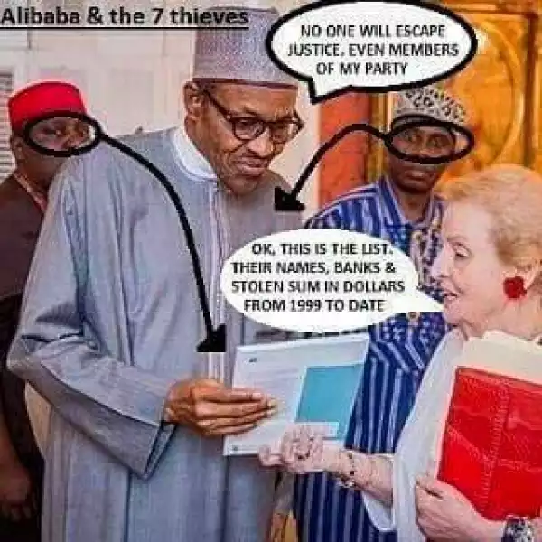 Funny Photo Of The Day: President Buhari And The List Of Corrupt Leaders 