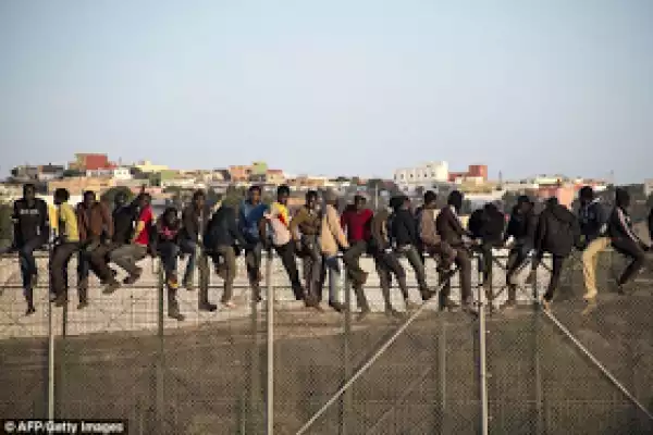 Heart Breaking Photos Of How Africans Sit Atop Border Fence In A Desperate Move To Get Into Spain