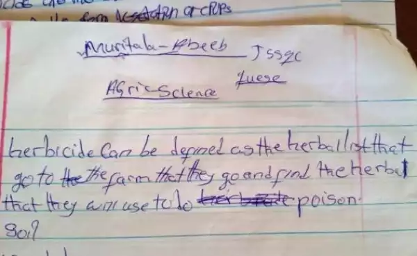 Hehehe!! See How A JSS Student Defines 