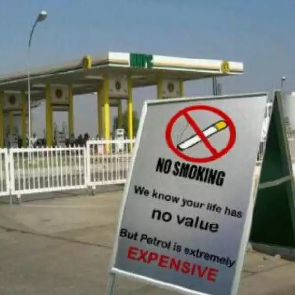Hilarious!! No Smoking Sign At An NNPC Mega Station (See Photo)
