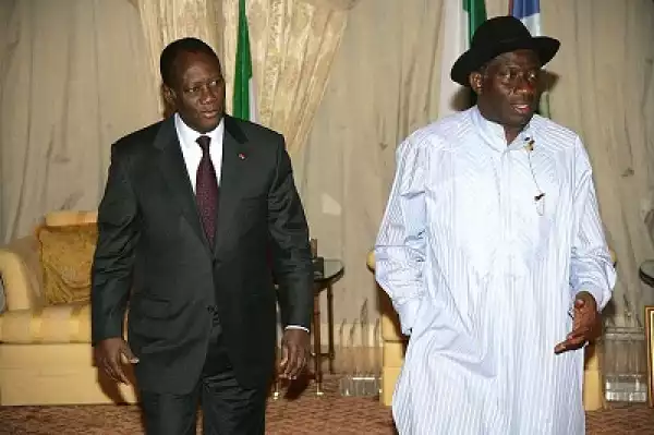 Ivoirian President In Abuja, Praises Jonathan For Saving Nigeria From Civil War