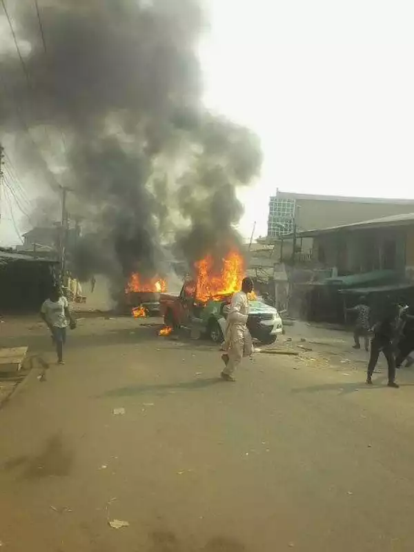 Jonathan Campaign Bus And Hilux Set On Fire At Suleja