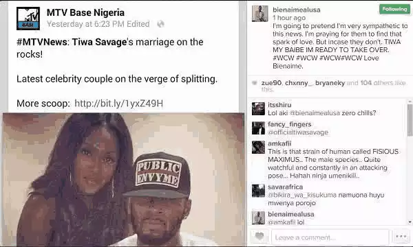 Kenyan Star Says He Is Available If Tiwa Savage’s Marriage Collapses