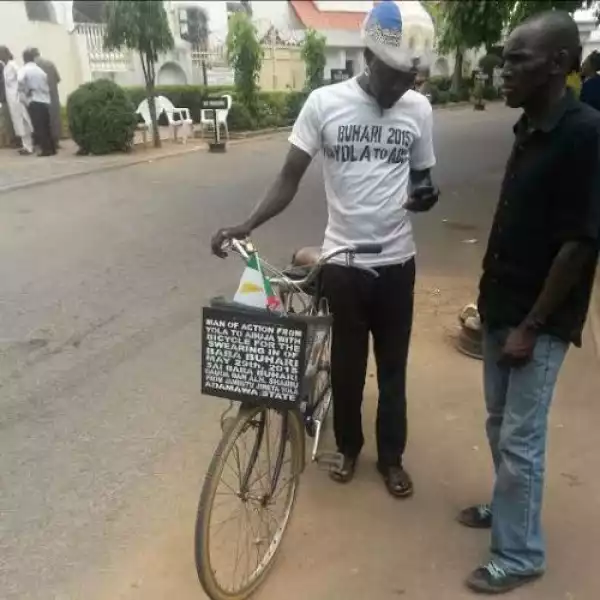 Man Riding Bicycle From Yola To Abuja For Buhari Arrives In Abuja