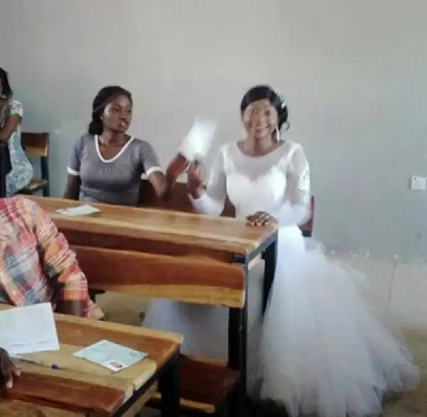 Newly-Wedded Bride Writes Her HND Exam in Her Wedding Dress