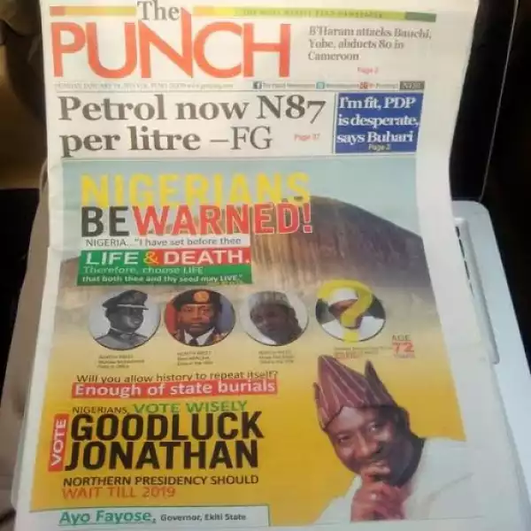 Nigerians react to Punch Newspapers front page ad by Ayo Fayose