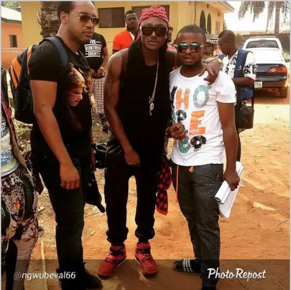 Nonso Diobi shares picture with Terry G on movie set