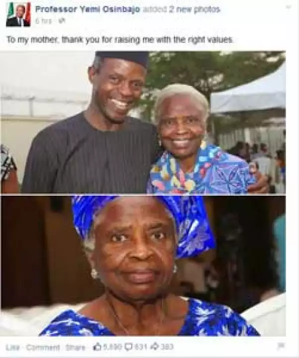 Osinbajo shares photos of his mother