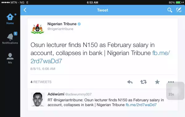 Osun Lecturer Faints In Bank After Finding N150 As February Salary In Account