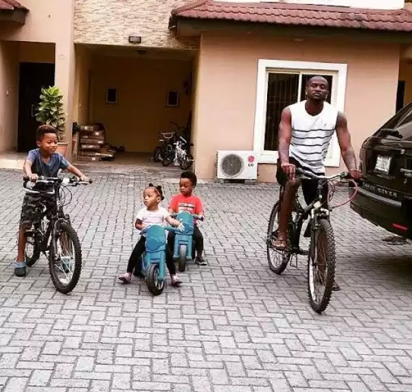 Peter Okoye, his kids and nephew take a bike ride (photo)