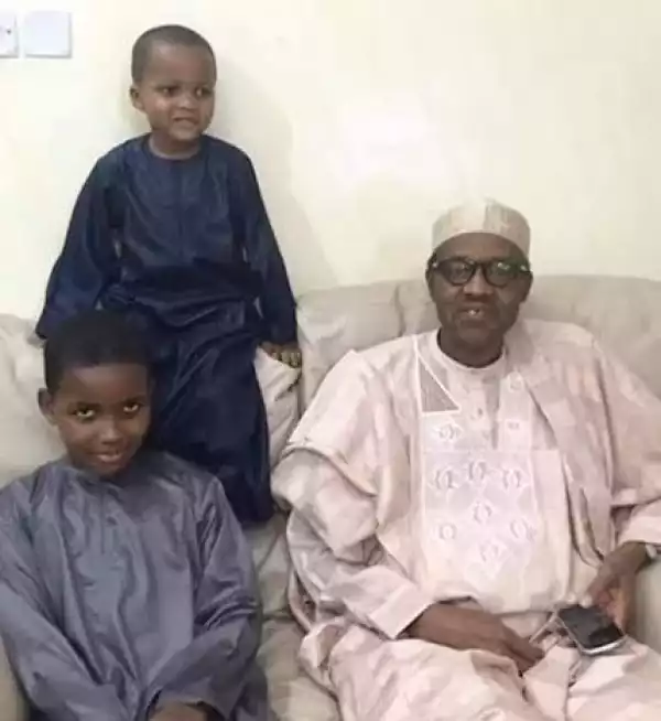 Photo: President Buhari Pictured With His Grandsons 