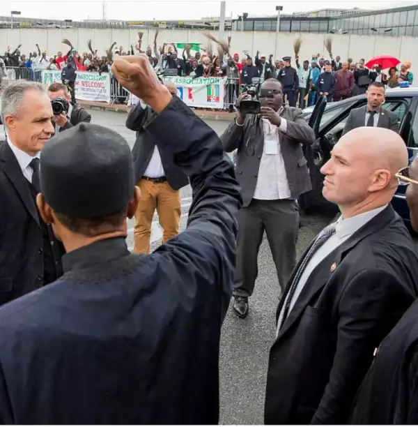 Photo: President Buhari Welcomed To France With Brooms