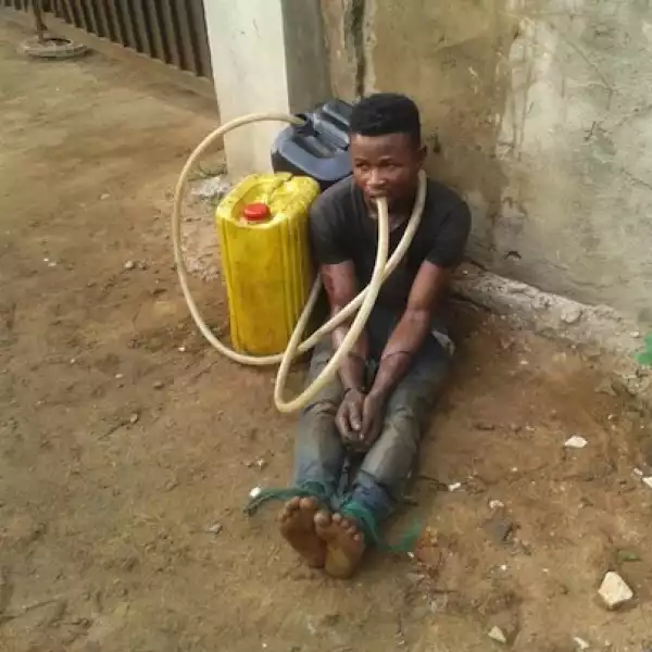 Photo: See What They Did To This Man For Stealing Diesel In Edo 