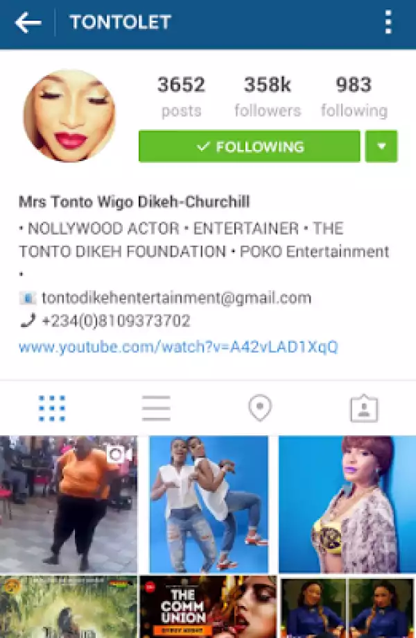 Photo: Tonto Dikeh Changes Her Name On Instagram To 