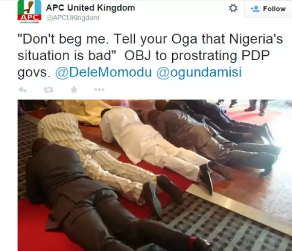 Photo Of The Day: PDP Governors Prostrating To Obasanjo?