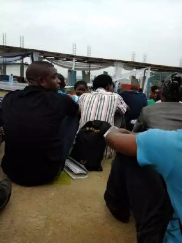 Photos: Candidates Seen Writing Nigeria Navy Exams On The Floor