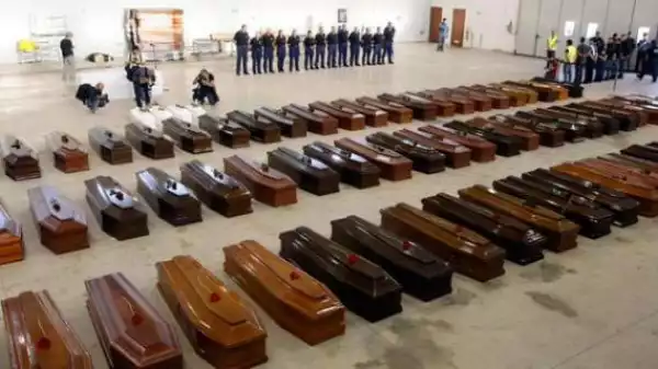 Photos: Caskets Of Hundreds Of African Refugees Who Drowned Off EU