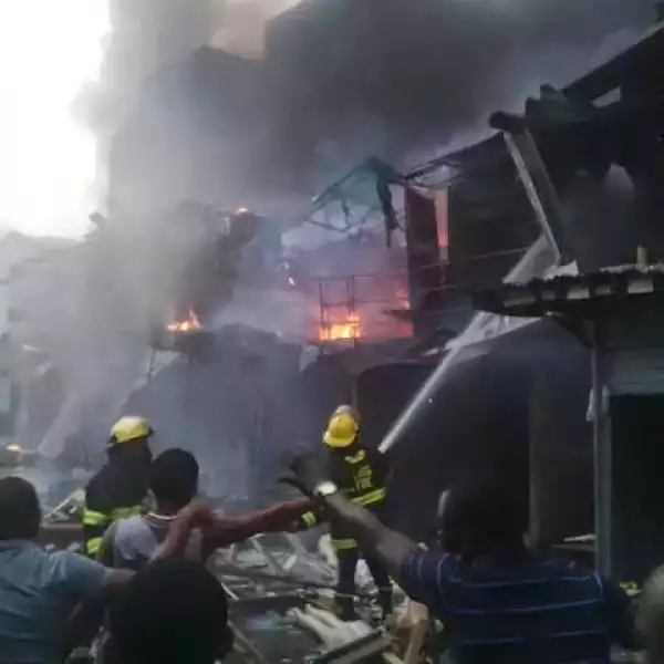 Photos: Popular Balogun Market, Lagos razed down with fire including Diamond Bank