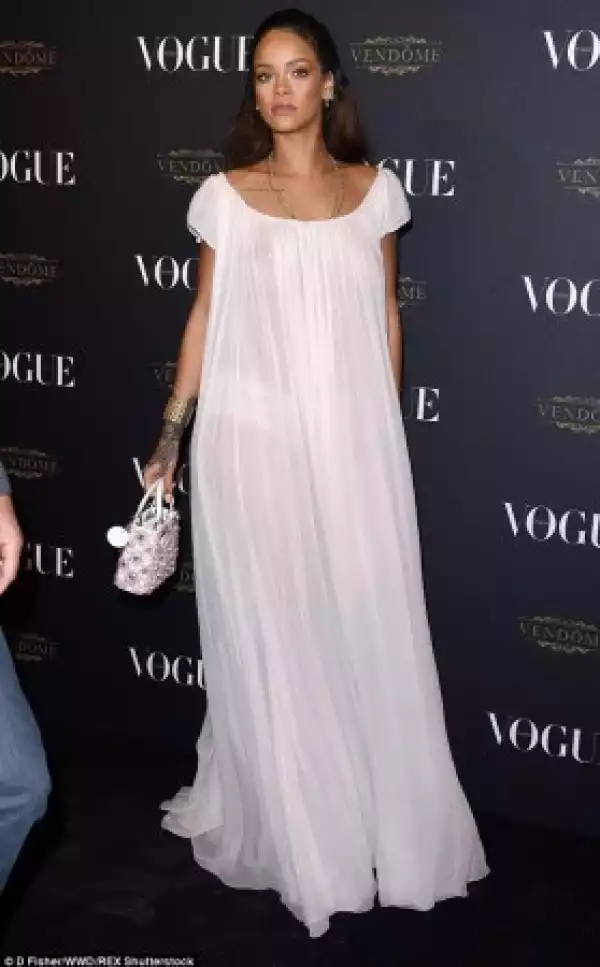 Photos: Rihanna Goes Braless In Sheer Nightwear-style Dress At Vogue Party