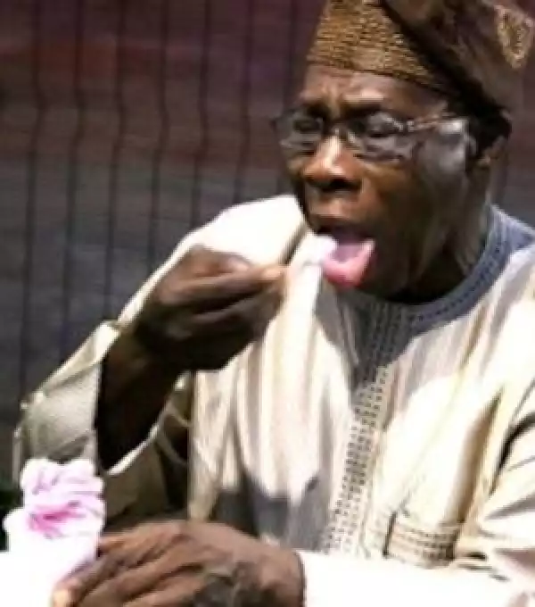 Photos: Tonto Dikeh Father-In-Law,Obasanjo Spots Licking Ice Cream With Pleasure 
