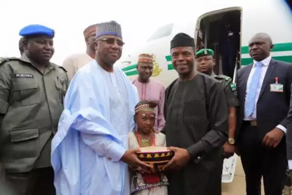 Photos: Vice Pres. Osinbajo Arrives Adamawa To Visit IDP Camps In The State 
