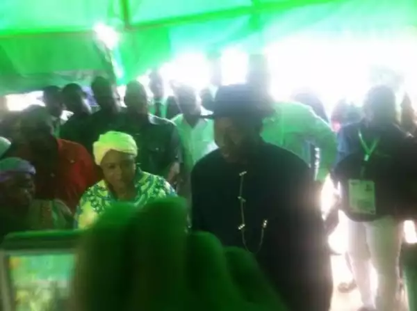 President Jonathan and wife at their polling unit in Bayelsa