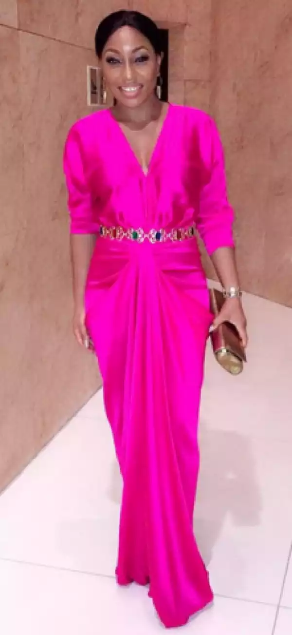 Rita Dominic steps out in stunning pink Tiffany Amber dress