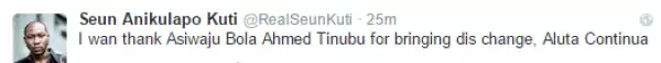 Seun Kuti Took To Twitter To Thank Bola Ahmed Tinubu For Bringing Change To The Country