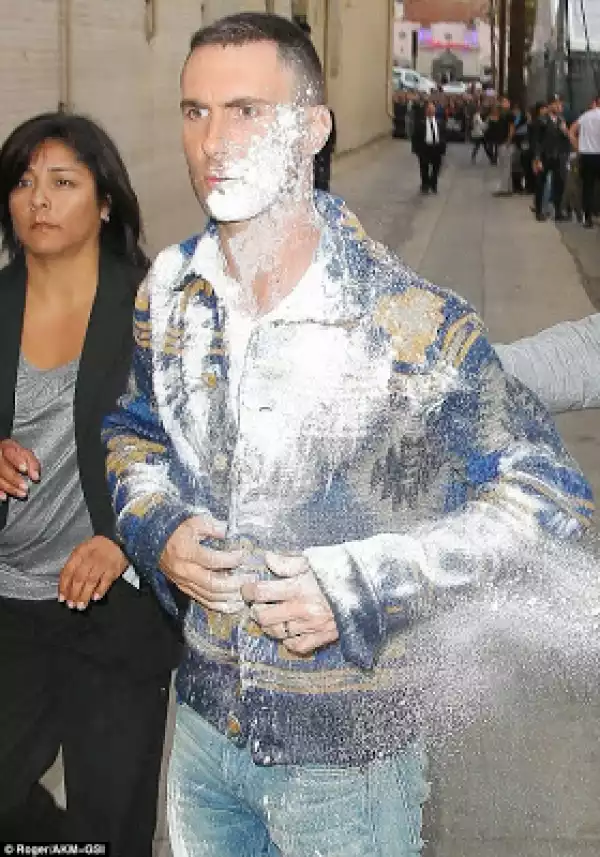 Singer Adam Levine Attacked With Powdered Sugar At TV Studio