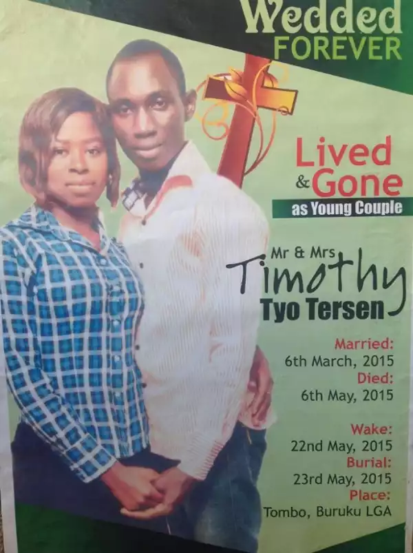 So Sad!! Couple Weds March 6, Dies May 6 In Fatal Accident In Benue (See Photo)