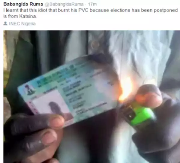 Someone burns his PVC after election postponement