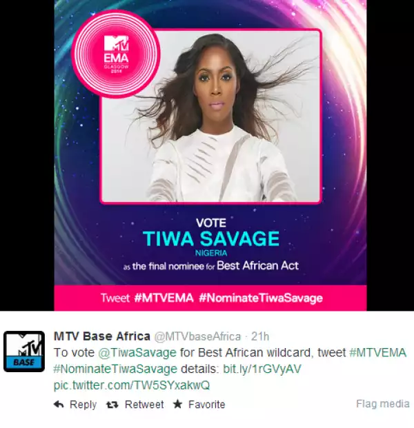 Tiwa Savage Loses Out On MTV EMAs Wildcard Nomination