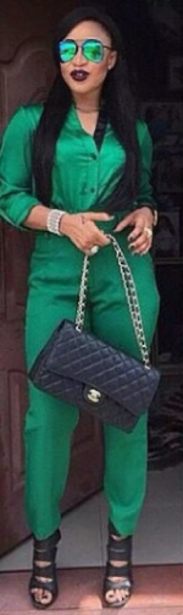 Tonto Dikeh Looks Fierce In Her Green Jumpsuit