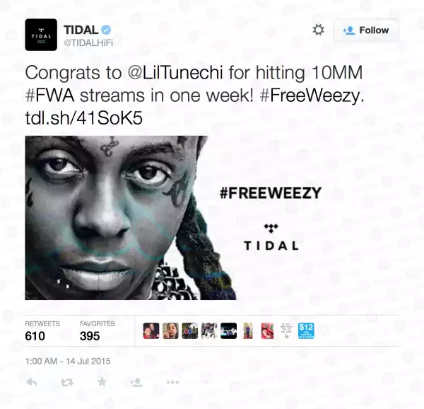 WoW!! Lil Wayne’s “Free Weezy Album” Hits 10 Million Views On TIDAL In Its First Week