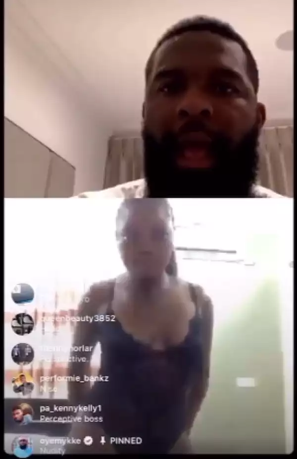 You want to say something or you want to show me breast - Instagram celebrity, Oyemykke asks lady in racy lingerie who joined his Instalive video (video)