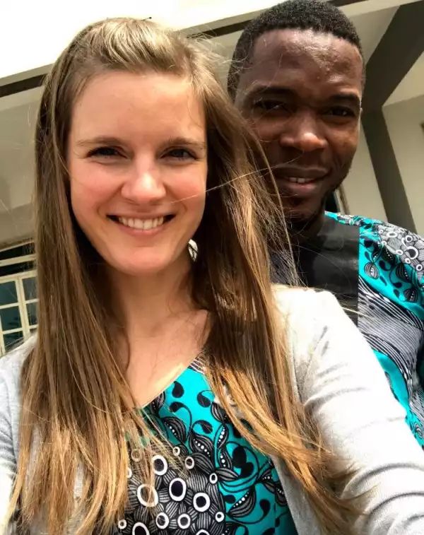 Nigerian man shares lovely photos of himself and his Caucasian wife rocking matching Ankara